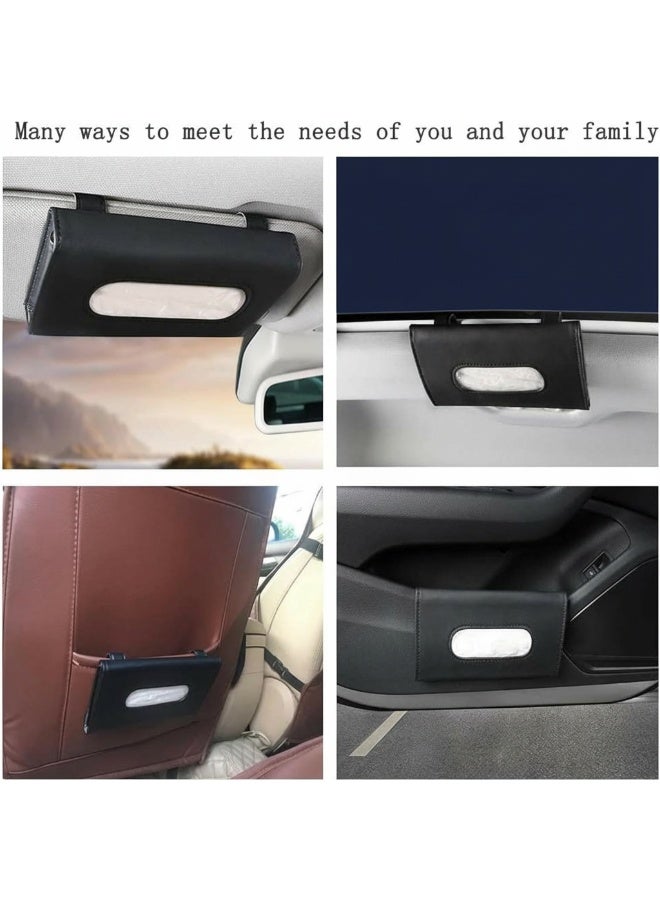 Dunekart Premium PU Leather Car Tissue Holder, Sun Visor Backseat Napkin Dispenser Box, Auto Interior Accessories Organizer - Black - Image 3